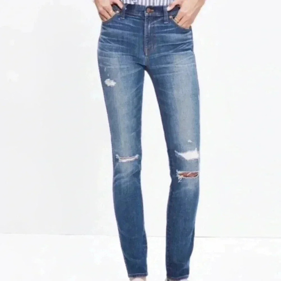 Madewell 9” High-Riser Skinny Skinny Distressed Blue  Wash Jeans Size 28 - Picture 3 of 10